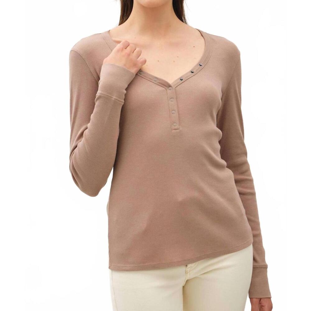NEW BE COOL anna henley snap top in mocha